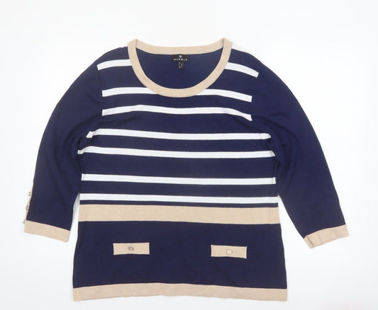 Marble Women’s Blue Striped Lightweight Knit 3/4 Sleeve Pullover Jumper Size 14