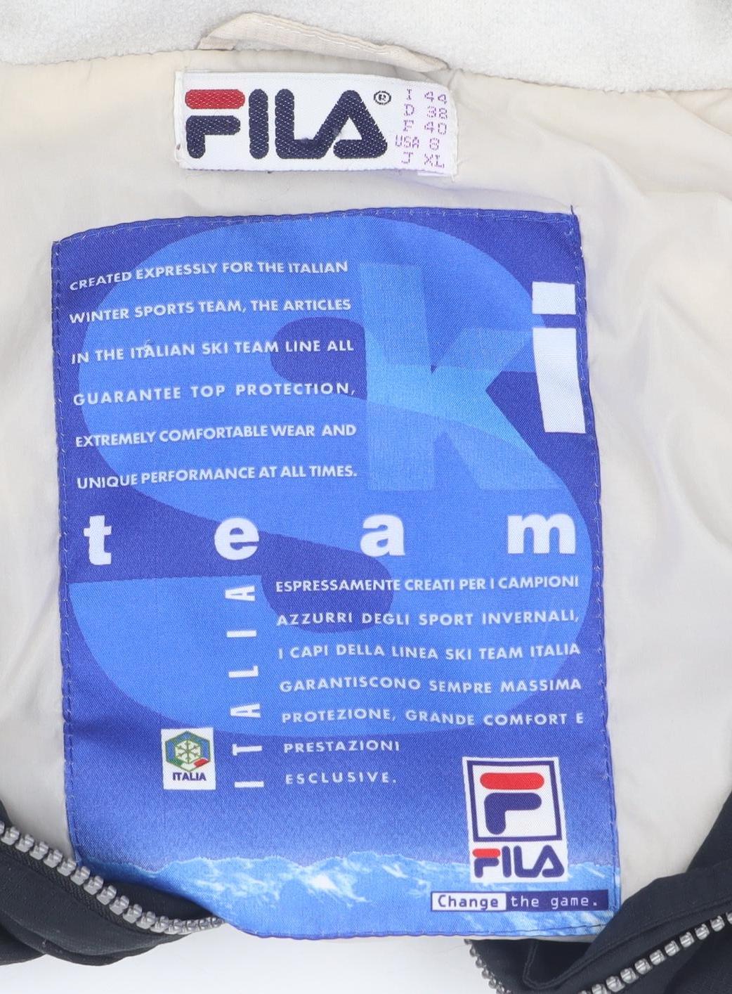 FILA Men’s Black L Ski Team Parka Jacket Waterproof Hooded Lined