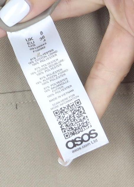ASOS Women Beige Trench Coat UK 8 Belted Double Breasted Mid-Length