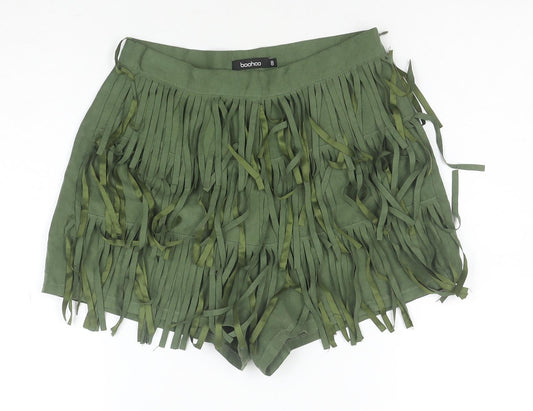 Boohoo Women Green Cropped Fringe Strapless Top Size 8