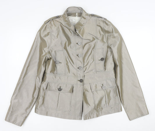 Cino Women Beige Military Style Buttoned Mid-Length Jacket L