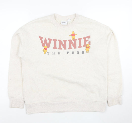 Front view of Disney Women Beige XS Winnie the Pooh Crew Neck Sweatshirt