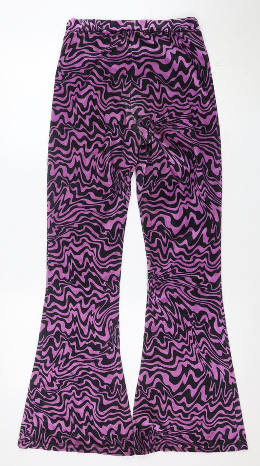 Tara Khorzad Womens Purple Black Flared Trousers Size 10 Geometric Print