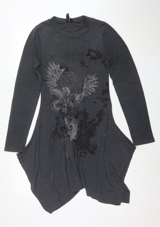 Izabel London Women's Grey Floral Swing Dress Size S Long Sleeve