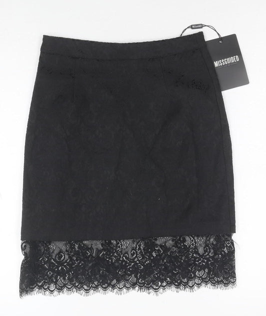 Additional front view of Missguided Women's Black Lace Hem Pencil Skirt, size 6