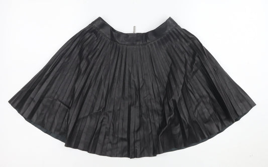 Topshop Petite Women's Black Faux Leather Pleated Skirt Size 6