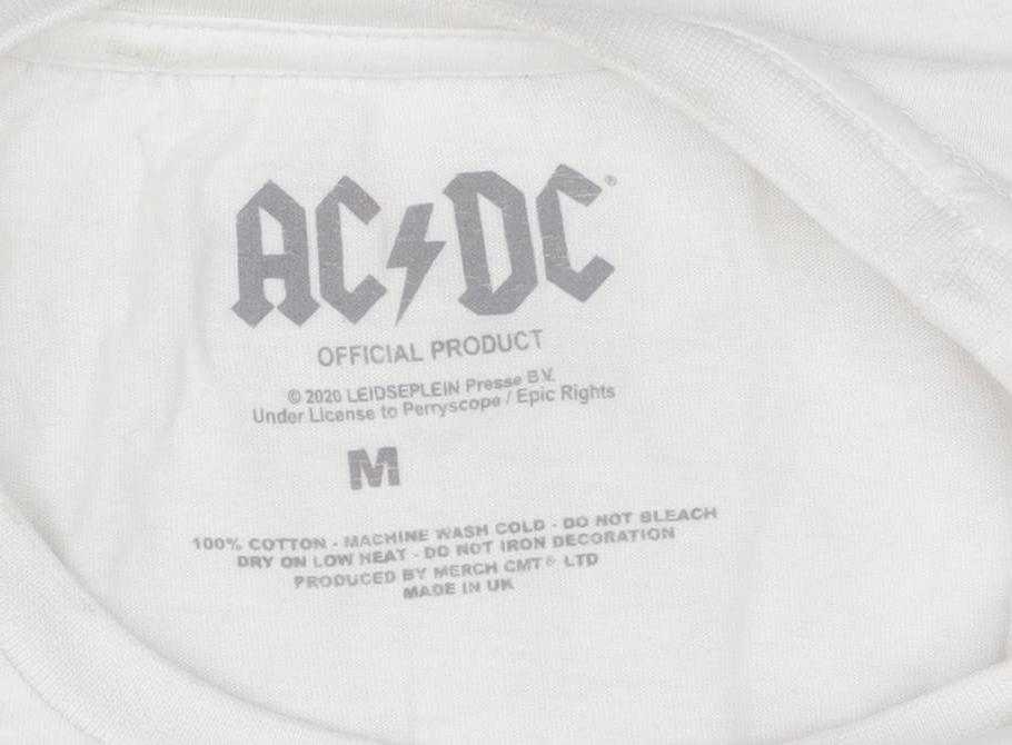 AC/DC Women's White Plug Me In Rock Band Cotton T-Shirt Size M