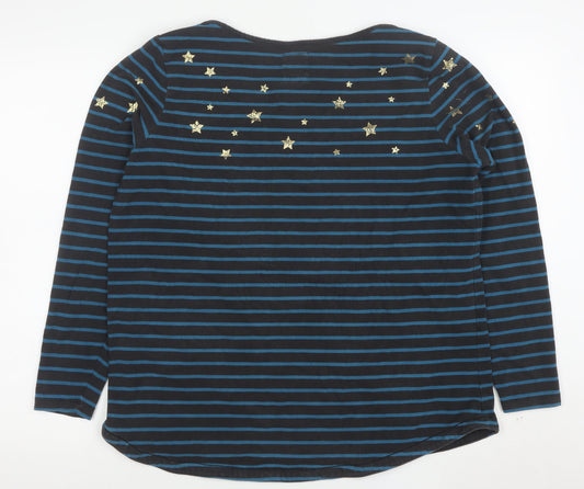 Fat Face Women's Blue Striped Long Sleeve Boat Neck Star Top L