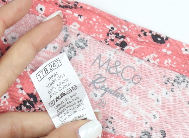 M&Co Womens Pink Floral Cotton Blend Regular Fit T-Shirt Size 20