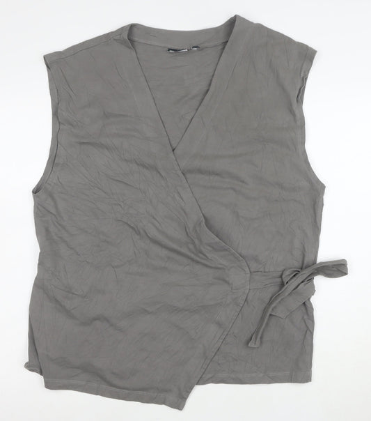 ASOS Women Grey Wrap Jersey Sleeveless Blouse Size L