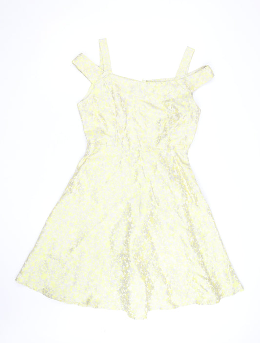 Additional front view of Collection London Women’s Yellow Floral Fit & Flare Dress, size UK 12