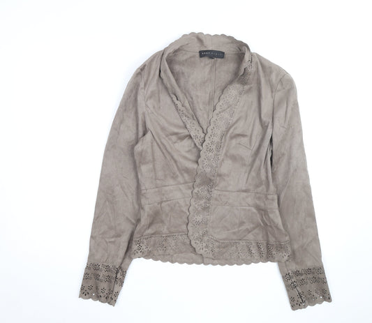 Next Women Beige Faux Suede Wrap Blouse Size 14 Embroidered Long Sleeve