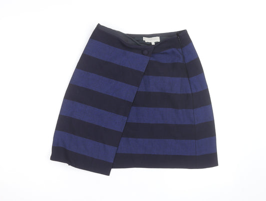 Hobbs Women Blue Striped Wool Wrap Short Skirt Size 12