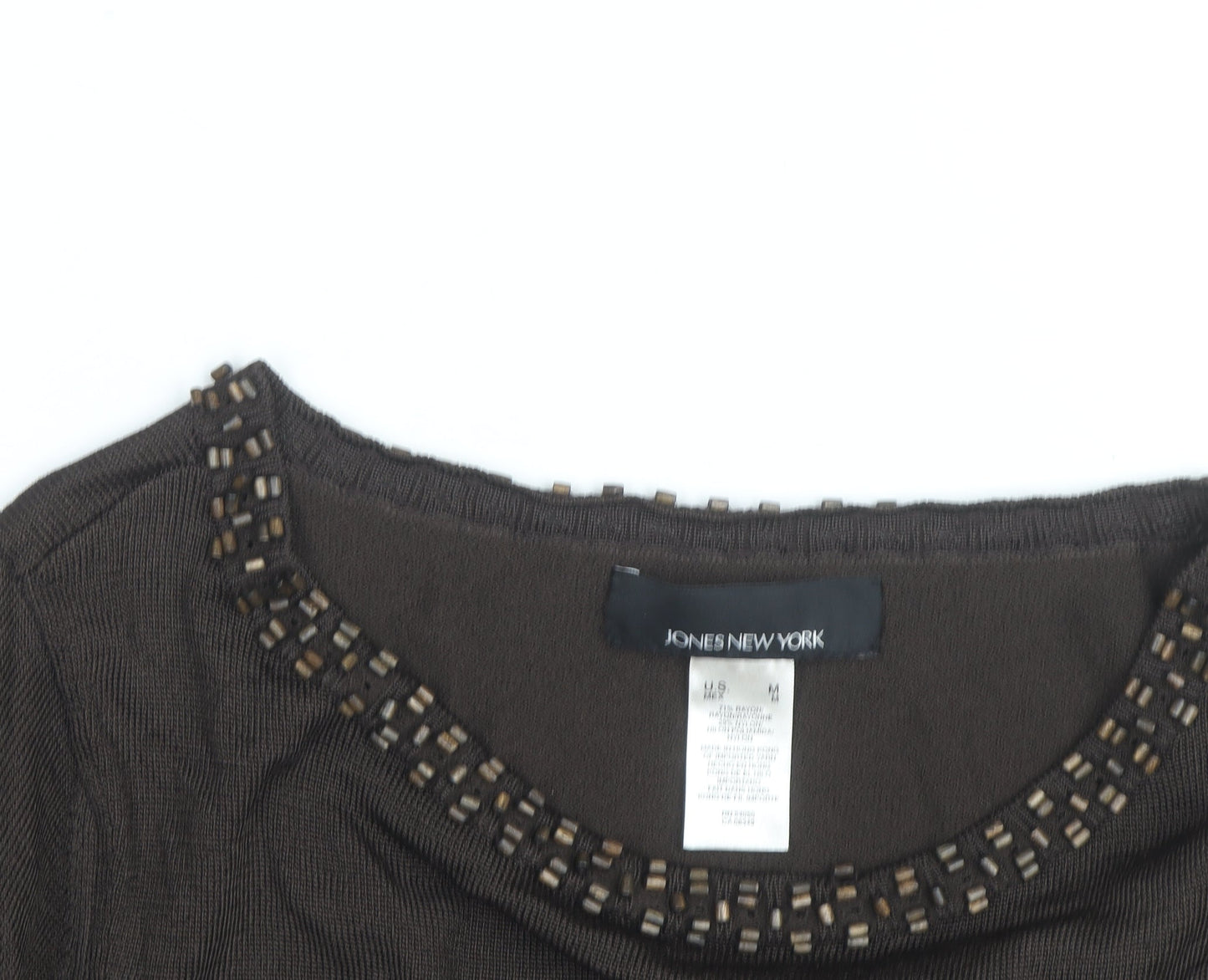 Jones New York Women’s Brown Beaded Boat Neck Long Sleeve Pullover Jumper Size M