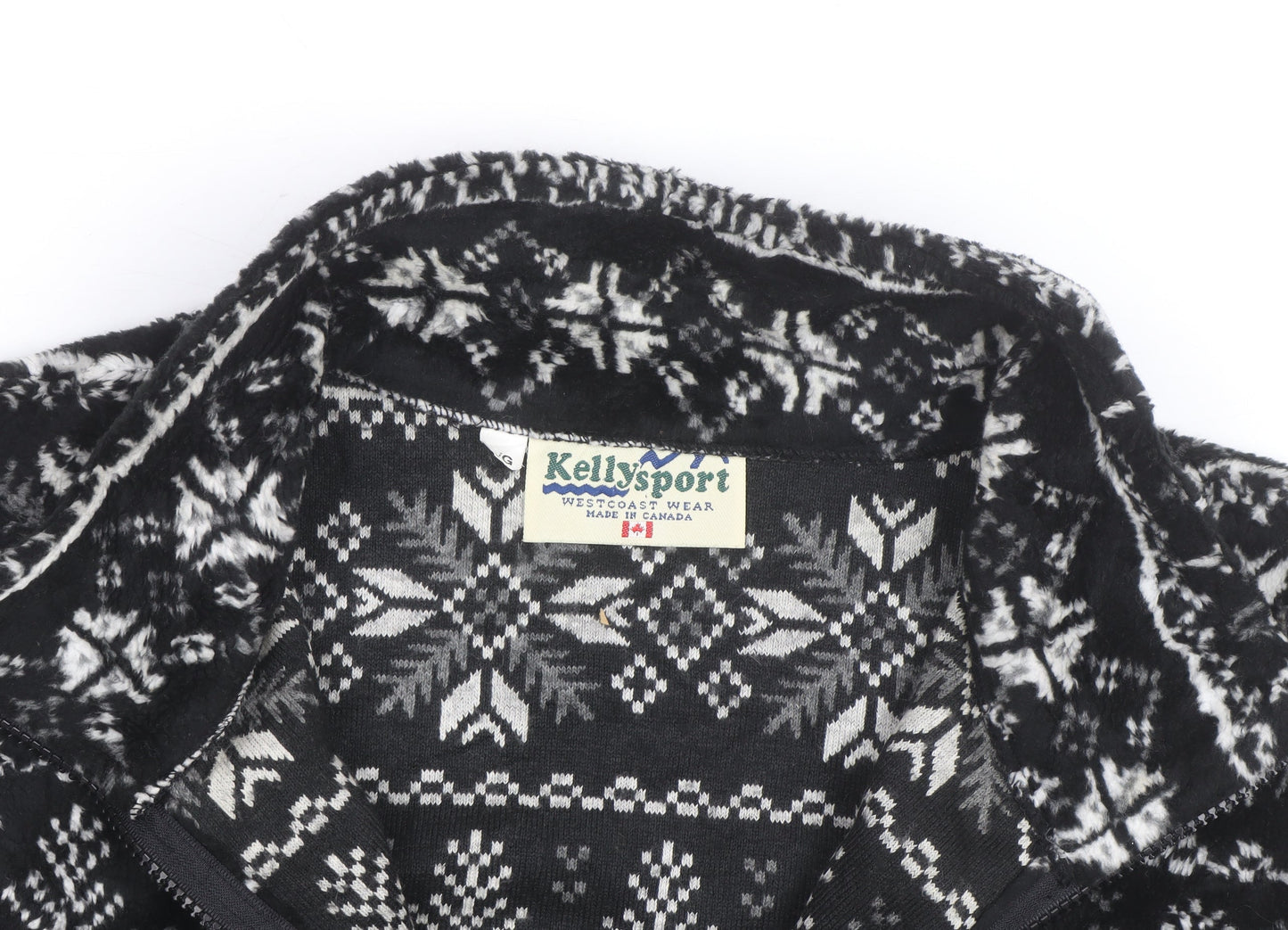 Kellysport Mens Black Fair Isle Fleece Vest Size L Winter Zip Up