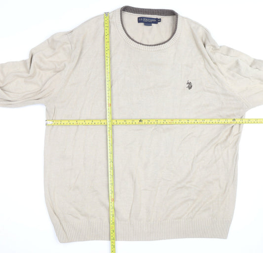 U.S. Polo Assn. Men’s Beige 2XL Cotton Crew Neck Pullover Jumper