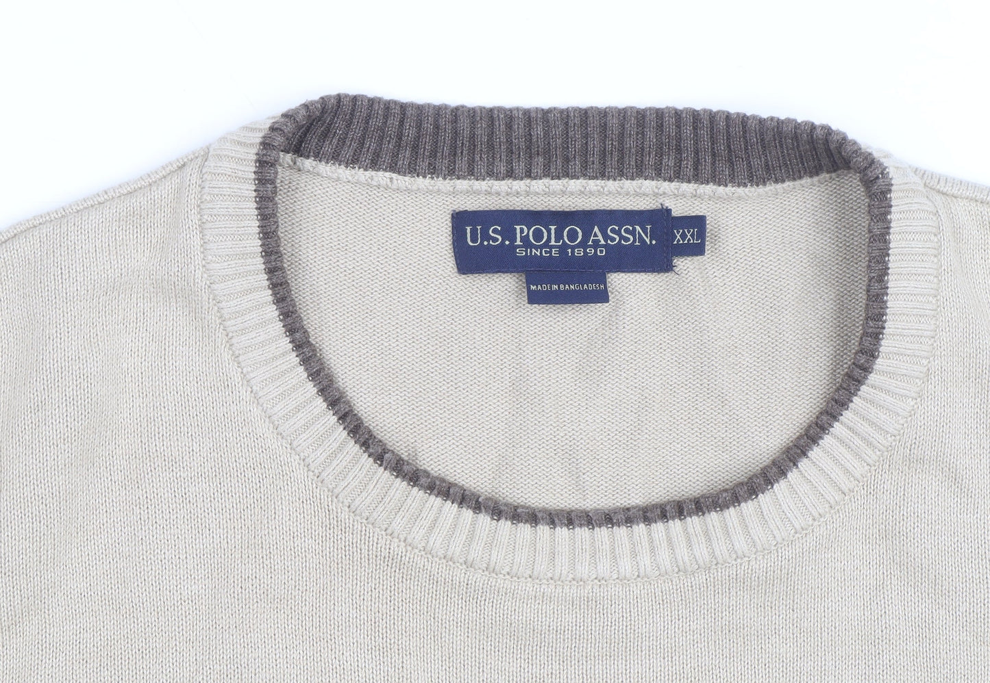 U.S. Polo Assn. Men’s Beige 2XL Cotton Crew Neck Pullover Jumper