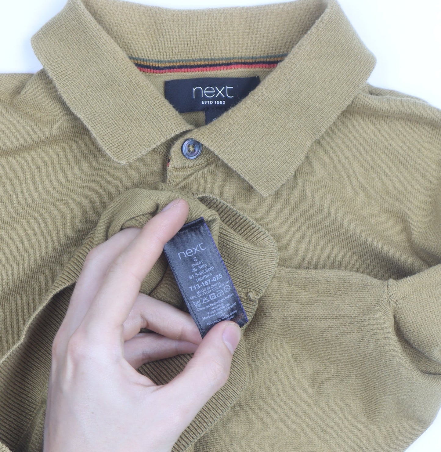 Next Men's Beige Cotton Collared Henley Jumper Size S