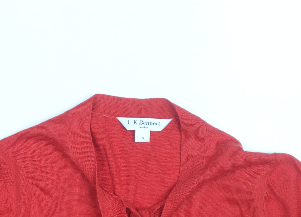 Additional view of L.K.Bennett Red Silk Cotton Bow Cardigan S unisex 3/4 sleeve