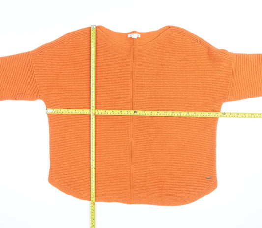 Weird Fish Women's Orange Chunky-Knit Cotton Jumper Size 12