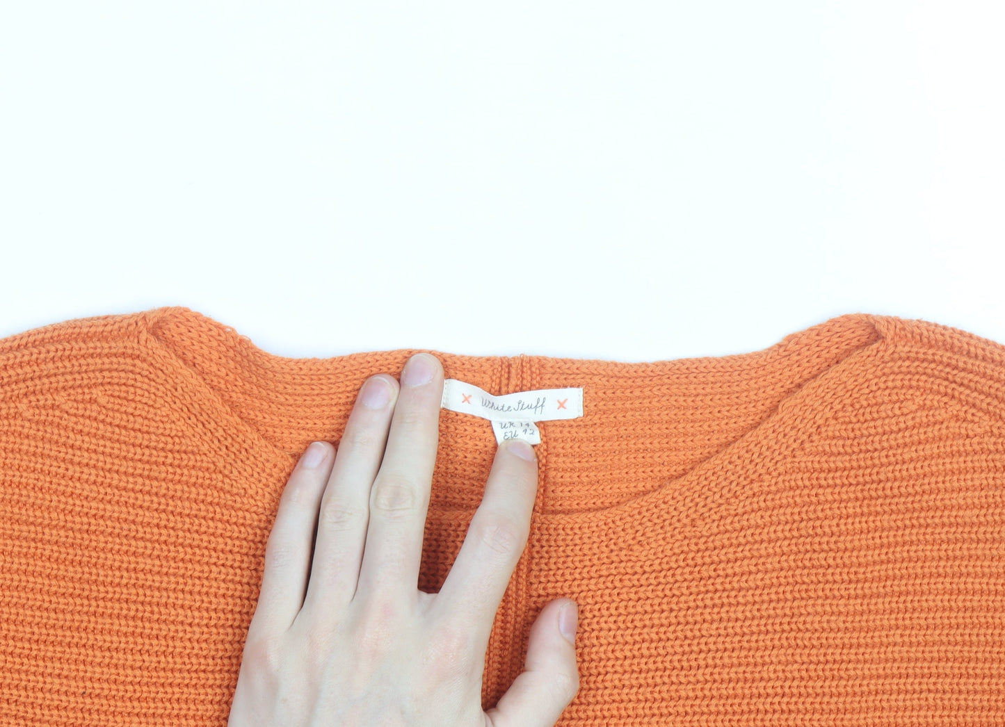 Weird Fish Women's Orange Chunky-Knit Cotton Jumper Size 12