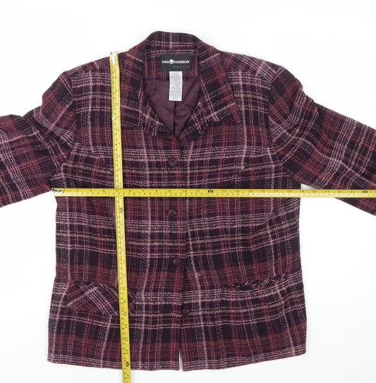 Sag Harbor Petite Purple Plaid Blazer Size 8P Classic Fit Womens Suit Jacket