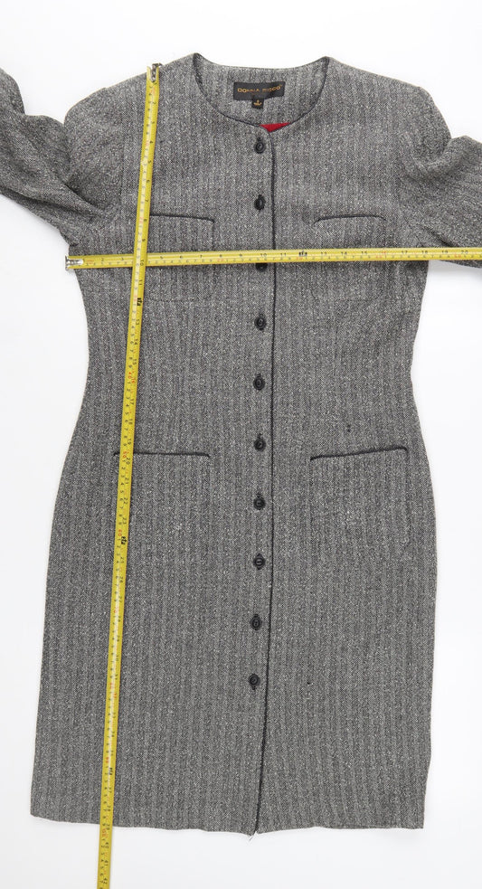 Donna Ricco Womens Grey Herringbone Long Coat Size 12