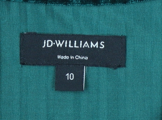Brand and care label for JD Williams Women’s Green Velvet Striped T-Shirt Dress, size UK 10