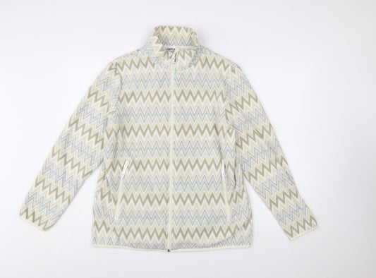 Damart Men Beige Geometric Fleece Zip Jacket Size 44 Regular