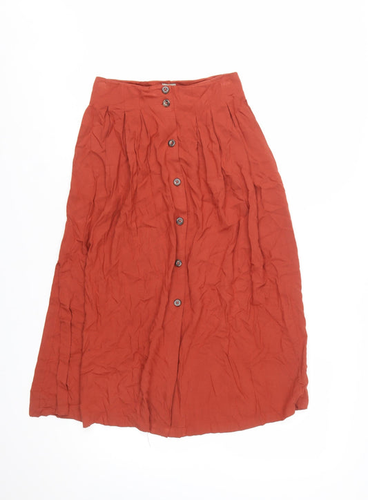Additional front view of ASOS Women Brown A-Line Midi Skirt, size 4, Button Front Viscose