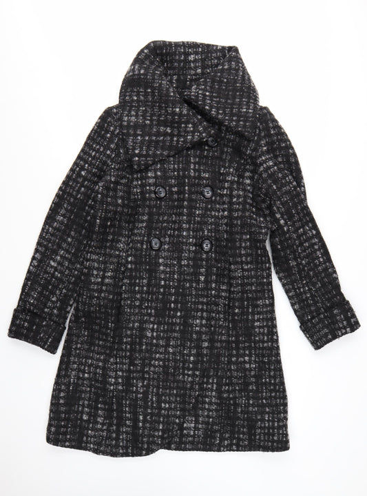 Marks and Spencer Per Una Women's Black Wool Blend Check Long Coat Size 12