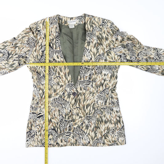 Regina Porter Womens Multicoloured Silk Animal Print Blazer Size 10