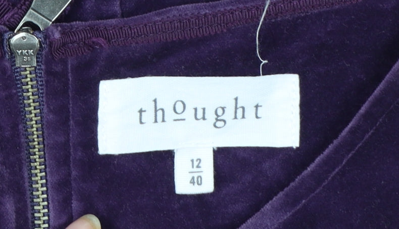 Thought Women's Purple Velvet Sleeveless Pinafore Dress Size 12