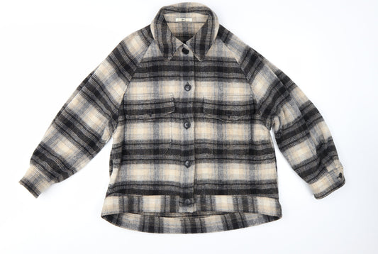 Uniqlo Women’s Beige Check Wool Blend Shacket Jacket XS Relaxed Fit