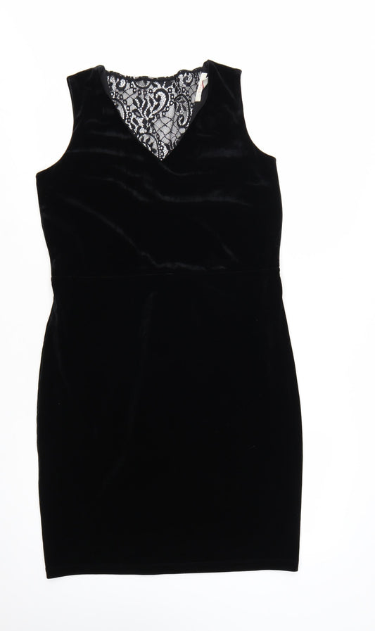 Additional front view of ESPRIT Women’s Black Velvet Lace V-Neck Bodycon Dress XL