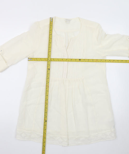 Monsoon Women Ivory 3/4 Sleeve Tunic Blouse Size 8
