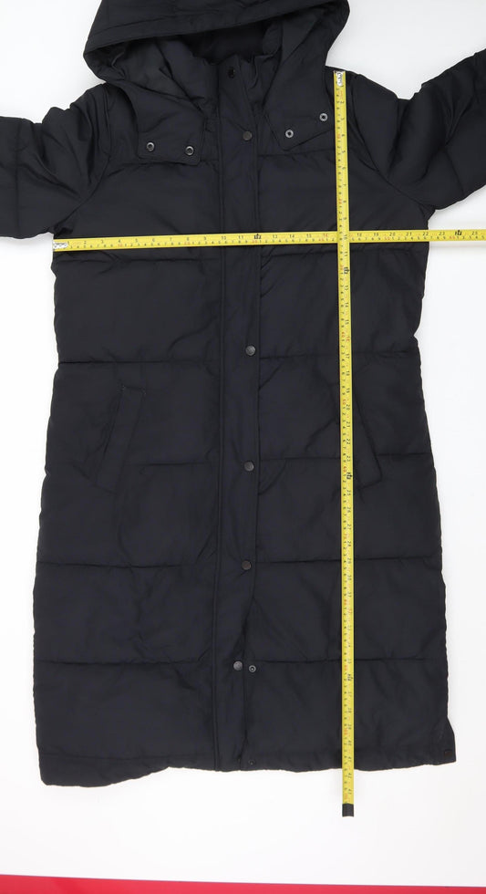 Hollister Women's Black Long Puffer Coat Hooded Size L Winter Warm Jacket