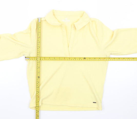Hollister Womens Yellow Collared Henley Knit Jumper Size L