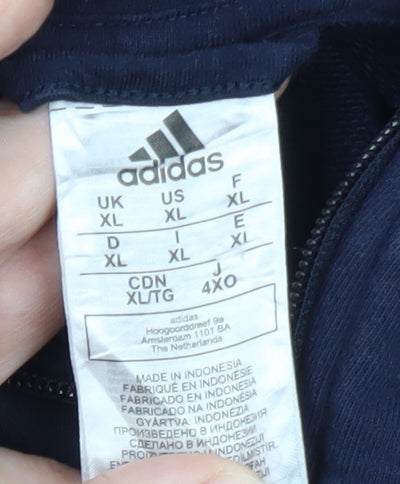 Brand and care label for Adidas Men's Blue XL Full Zip Fleece Hoodie