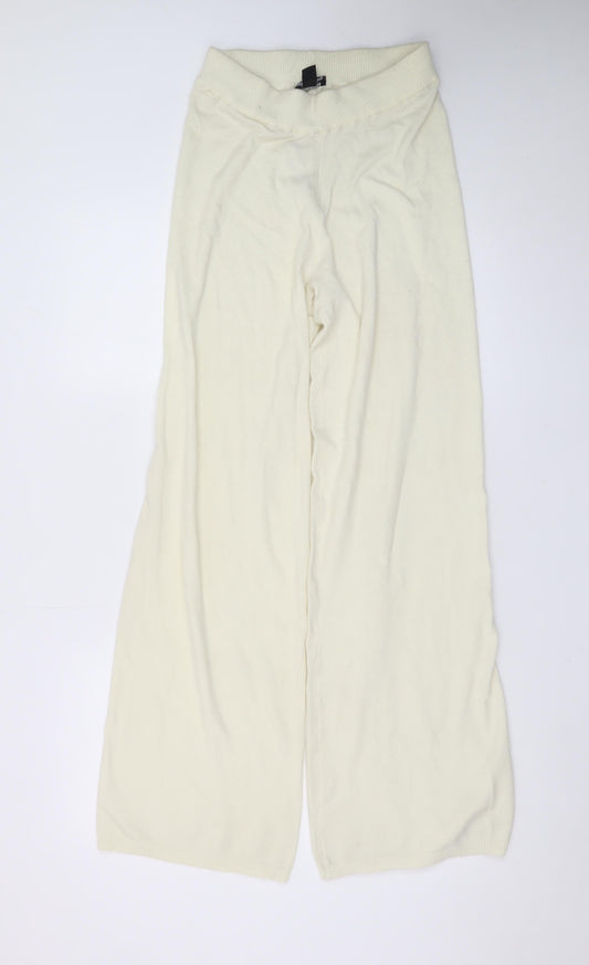 PrettyLittleThing Women's Ivory Knit Wide-Leg Trousers Size S