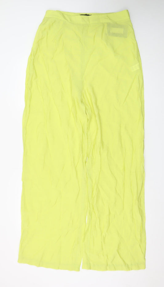 PrettyLittleThing Womens Yellow Wide-Leg High Rise Crepe Trousers Size 16