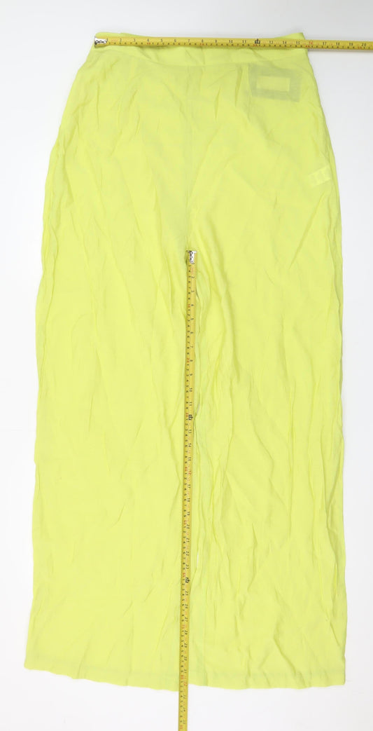 PrettyLittleThing Womens Yellow Wide-Leg High Rise Crepe Trousers Size 16
