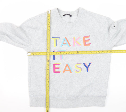 Marks and Spencer Women's Grey Size 12 Cotton Blend Pullover Sweatshirt