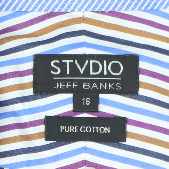 Jeff Banks Men's Multicoloured Striped Pure Cotton Dress Shirt Size 16