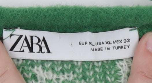 Zara Women Green Floral Wool Cardigan Size 16