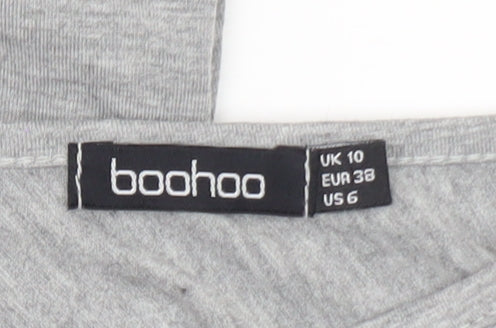 Boohoo Women Grey Size 10 Bodycon V-Neck Short Sleeve Dress