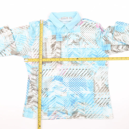 Rabe Women’s Blue Geometric Cotton Polo Top Size 18