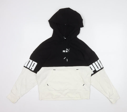 Additional front view of Puma women’s black & white pullover hoodie xs colourblock logo