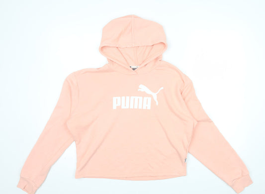 Additional front view of Puma women’s peach pink pullover hoodie small cotton blend