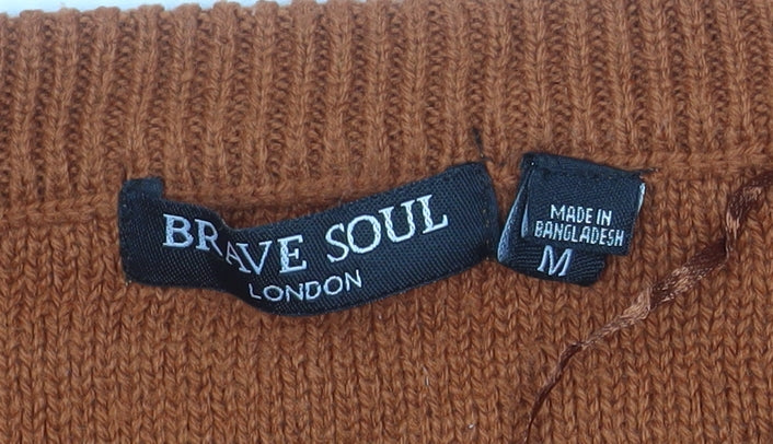 Brave Soul Men's Brown Crew Neck Acrylic Jumper Size M
